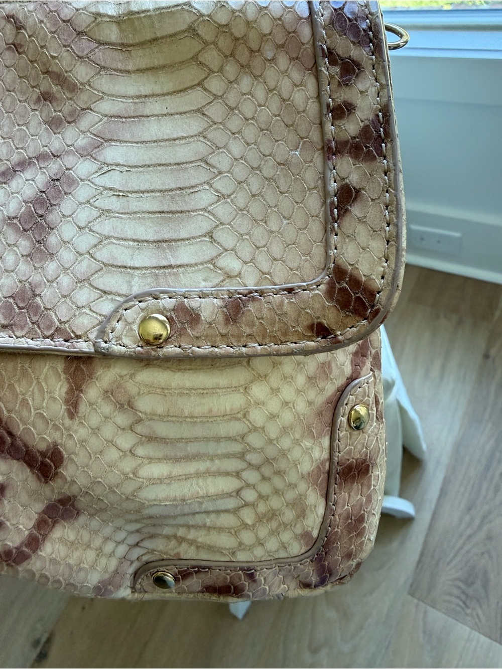 Elaine Turner Python Embossed Clutch w/ Bamboo Clasp & Chain Strap - Picture 9 of 12